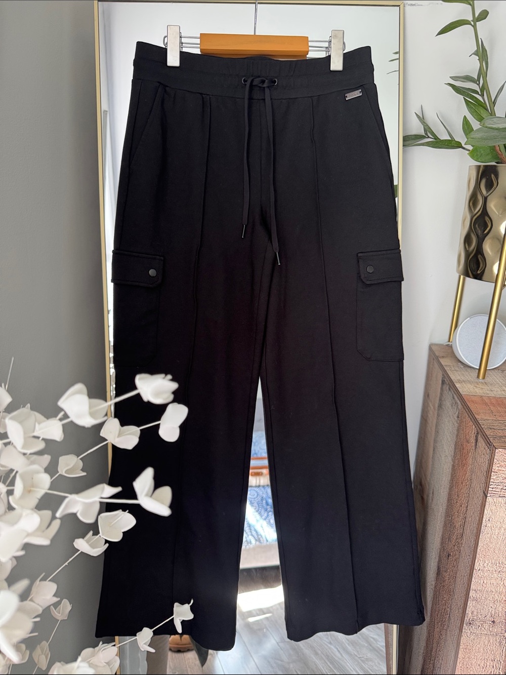 Mexx Black Wide-Leg Cargo Drawstring Pants